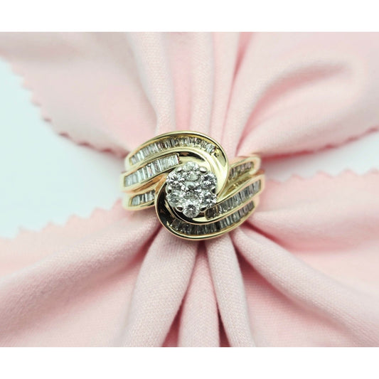 10K Two Tone Gold Baguette & Round Diamond Ring