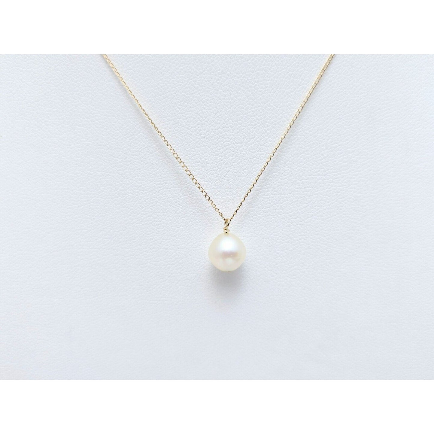 14K Yellow Gold Drop Down Pearl Charm Pendant Cable Link Chain Necklace