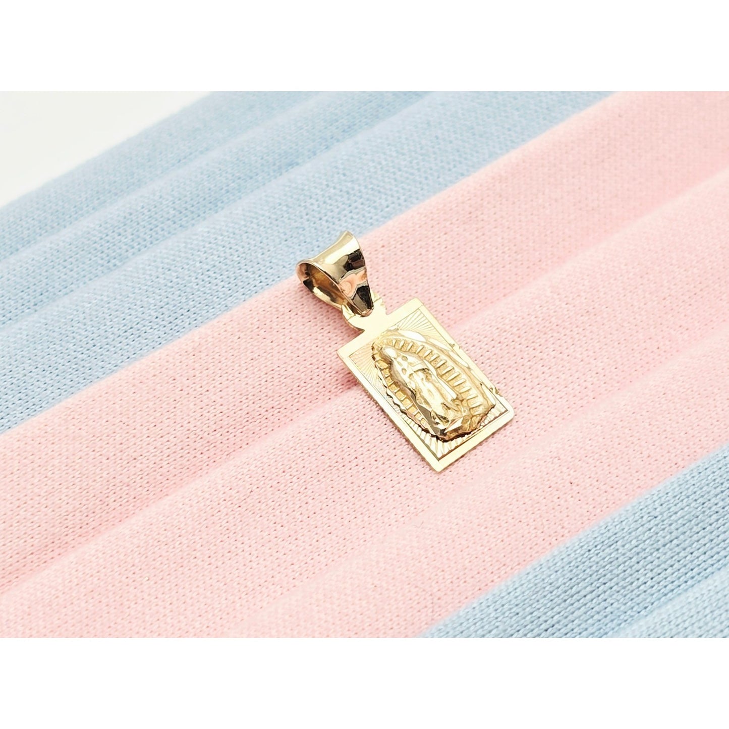 14K Yellow Gold Rectangle Saint Mary Charm Pendant