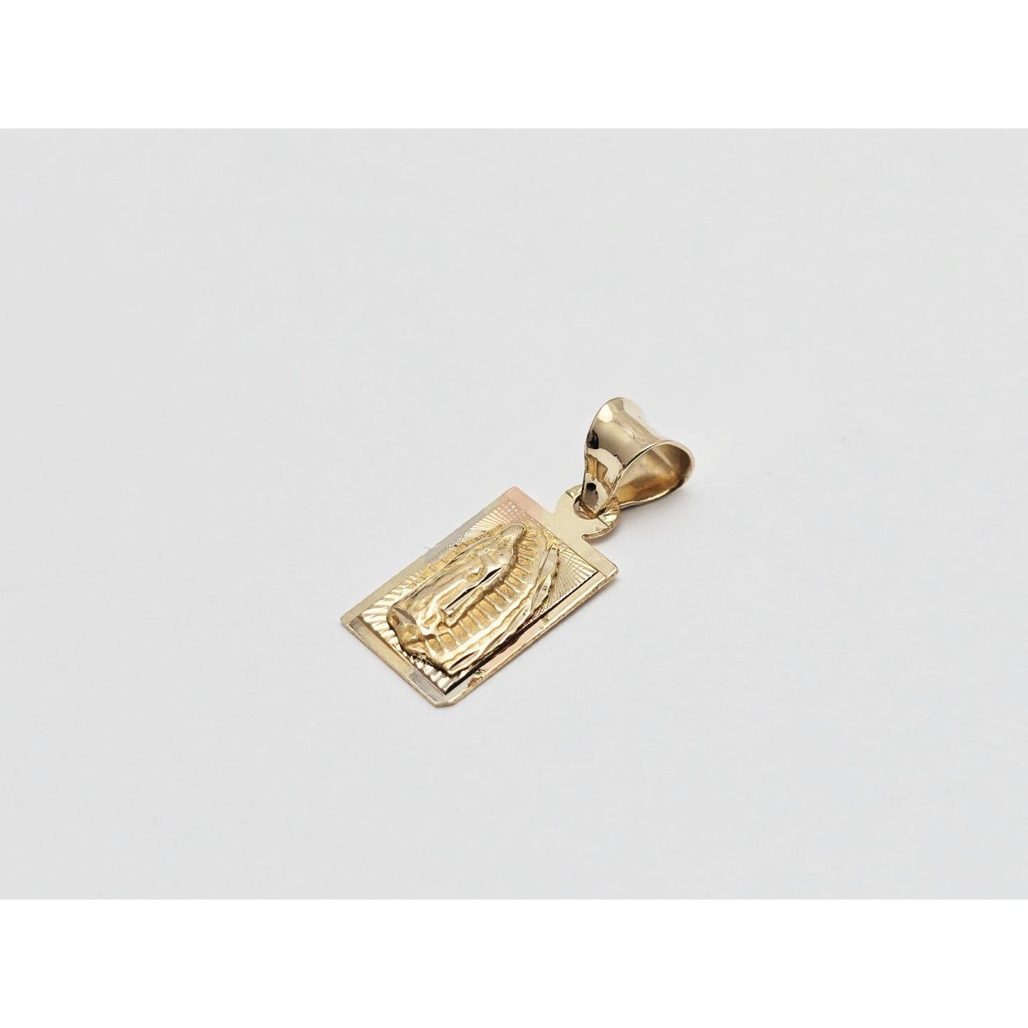 14K Yellow Gold Rectangle Saint Mary Charm Pendant