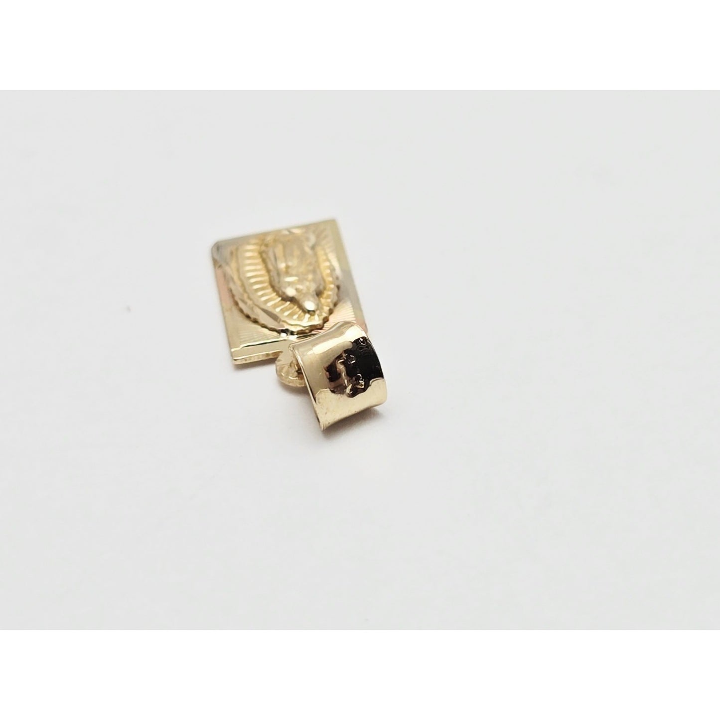 14K Yellow Gold Rectangle Saint Mary Charm Pendant