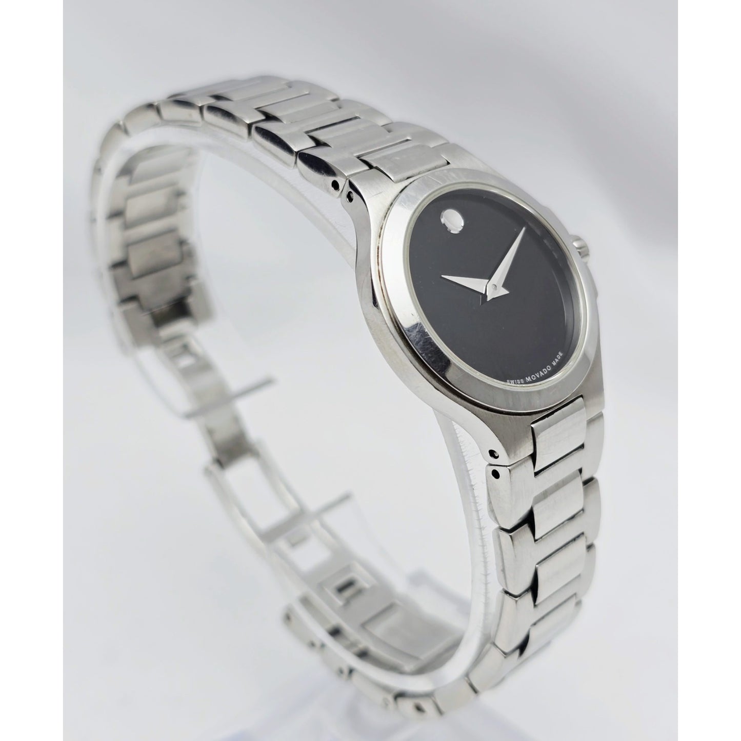 Movado Museum 28mm Stainless Steel Ladies Quartz Black Dial Watch 01.3.14.1033