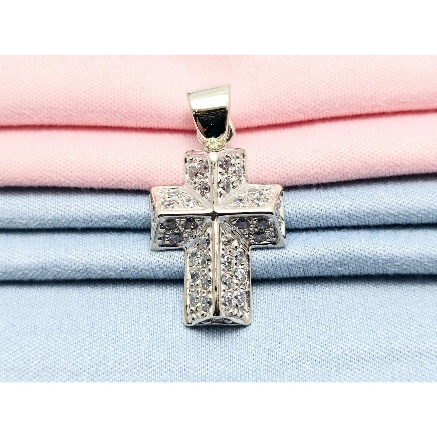 Mini 14K White Gold Cross CZ Pendant Charm
