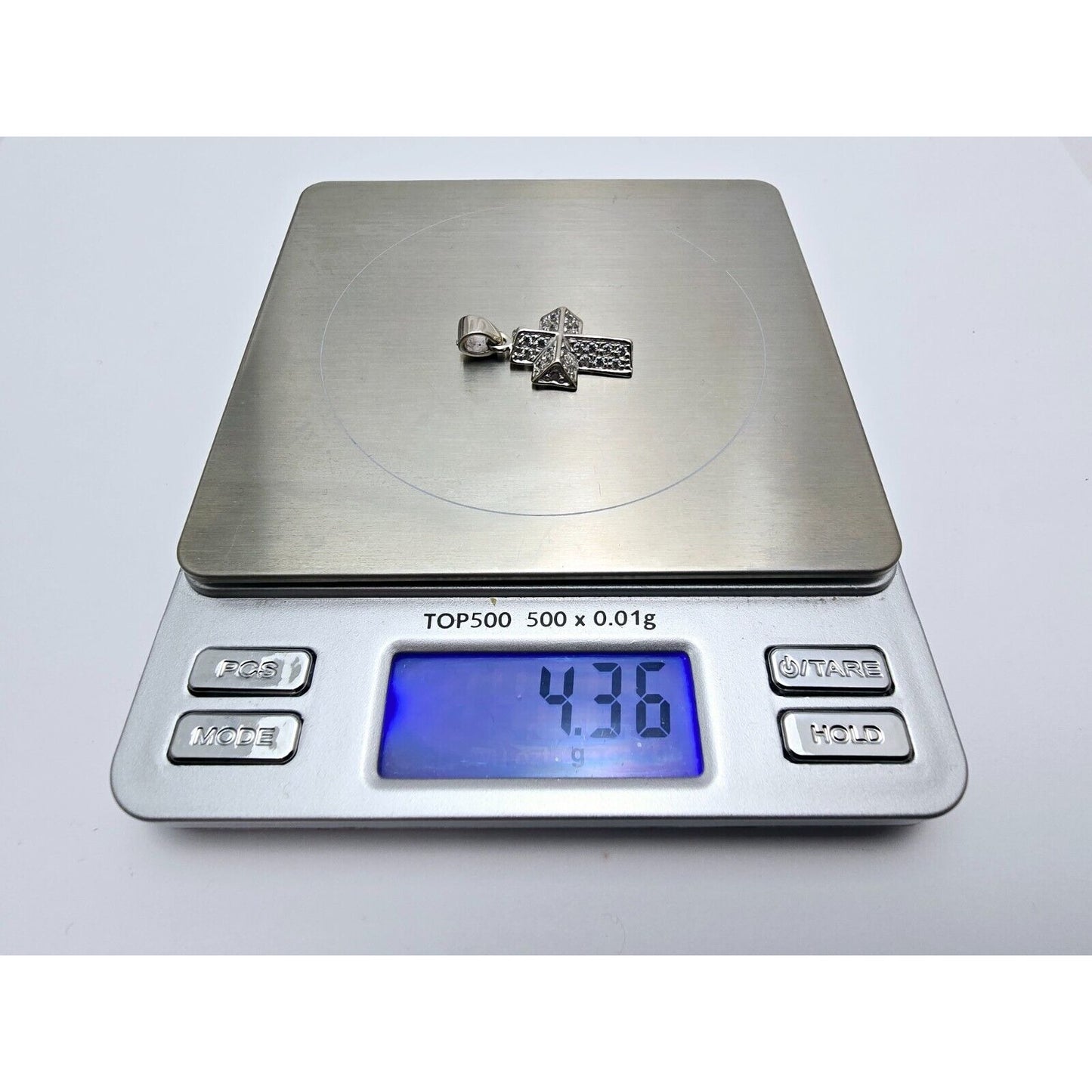 Mini 14K White Gold Cross CZ Pendant Charm