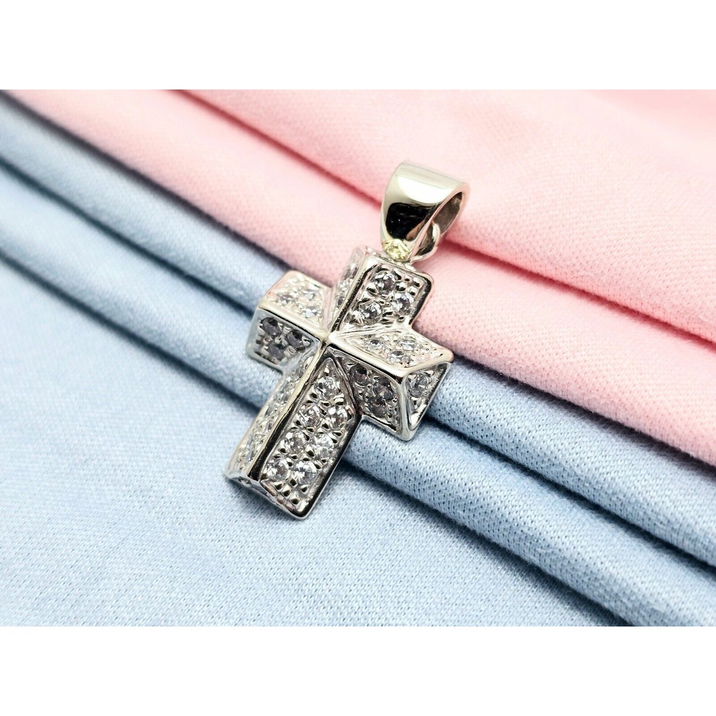 Mini 14K White Gold Cross CZ Pendant Charm