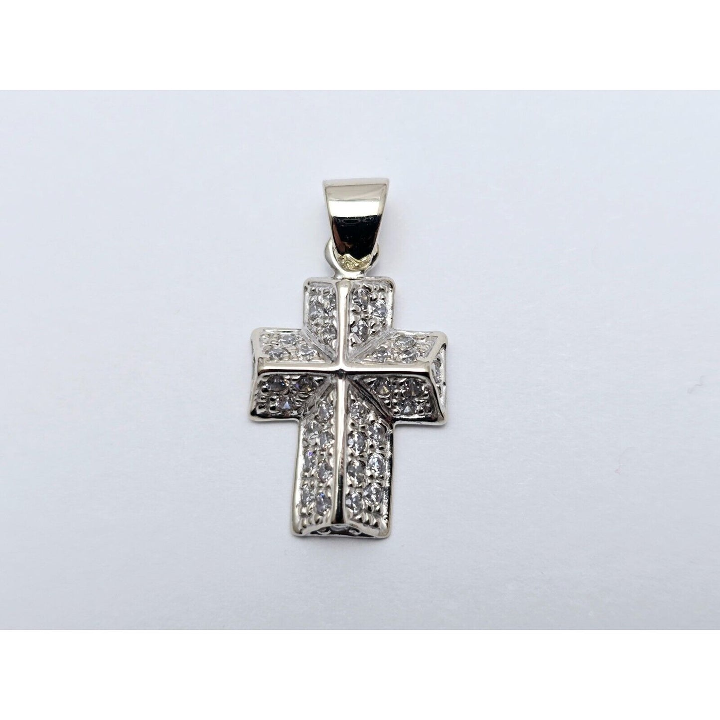 Mini 14K White Gold Cross CZ Pendant Charm