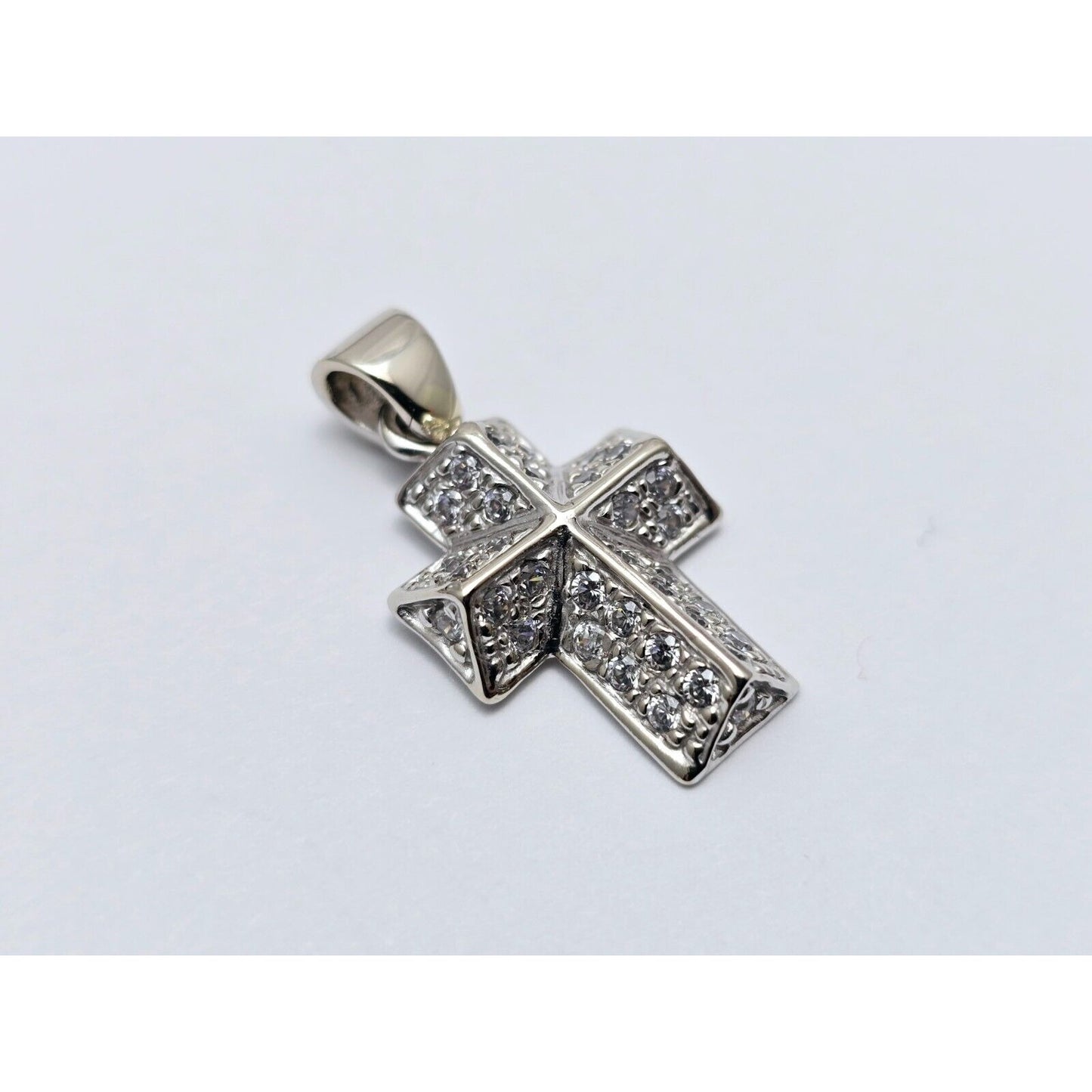 Mini 14K White Gold Cross CZ Pendant Charm