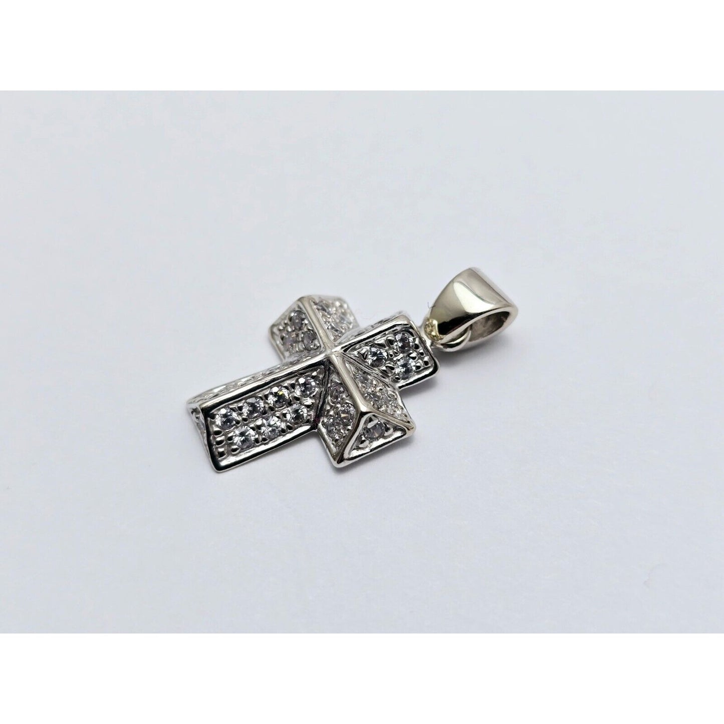 Mini 14K White Gold Cross CZ Pendant Charm