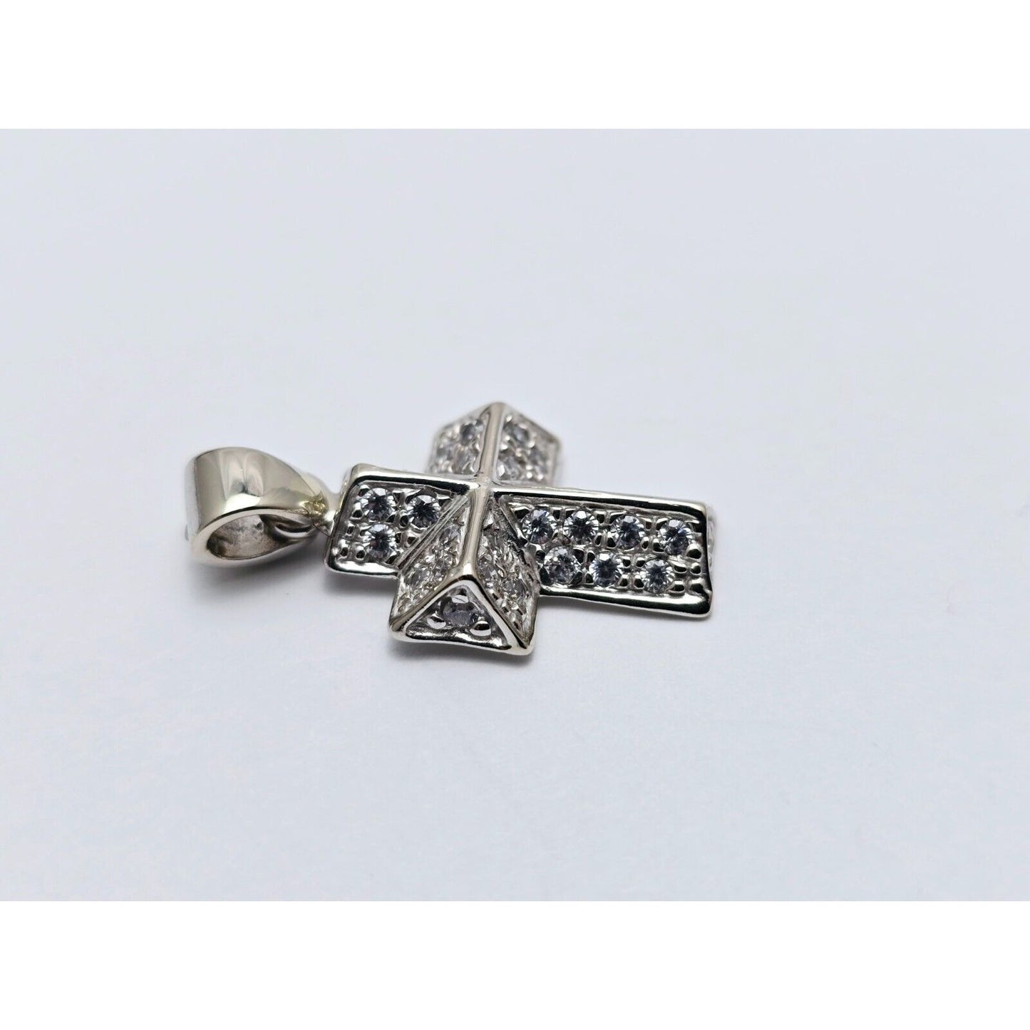 Mini 14K White Gold Cross CZ Pendant Charm