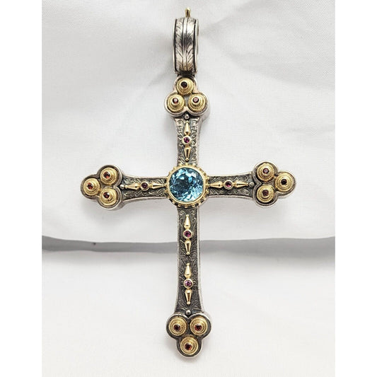 Konstantino 18K Gold Sterling Silver Garnet Tourmaline Topaz Cross Charm Pendant