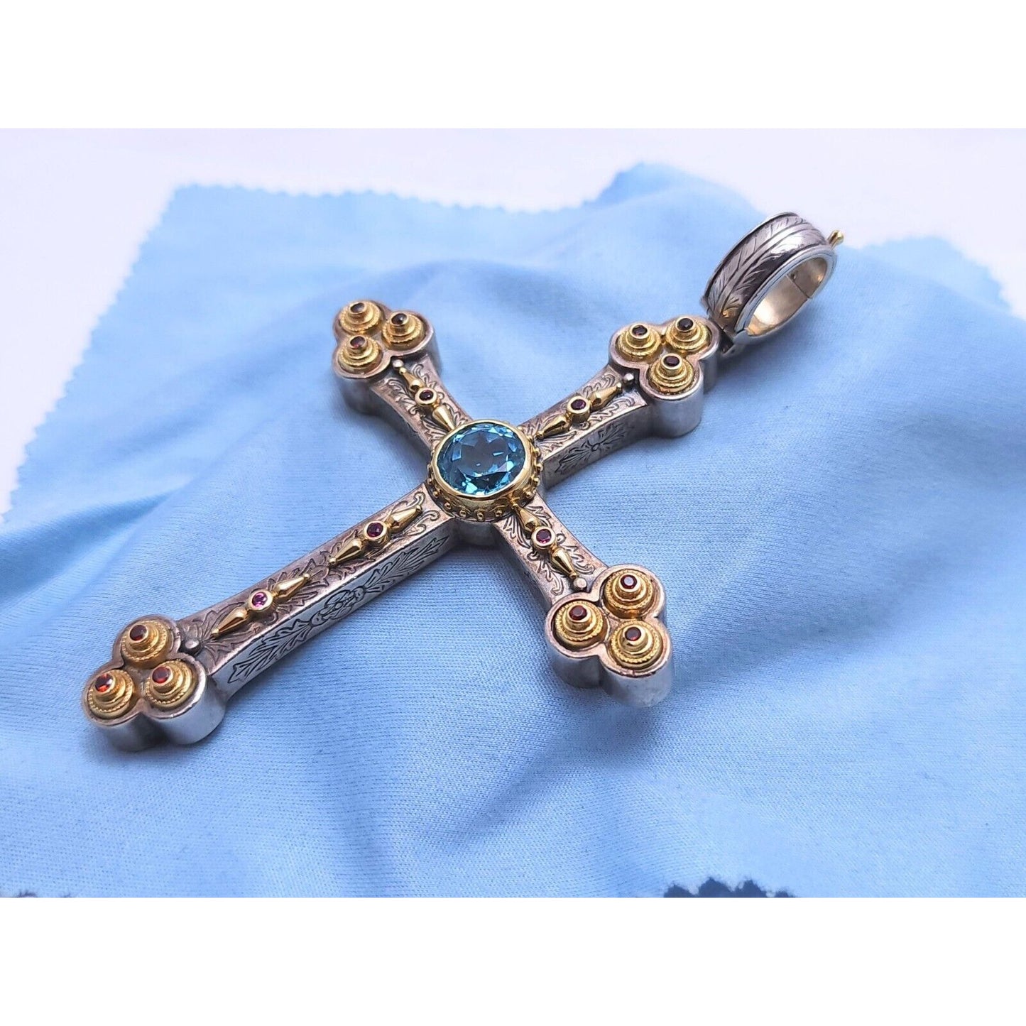 Konstantino 18K Gold Sterling Silver Garnet Tourmaline Topaz Cross Charm Pendant