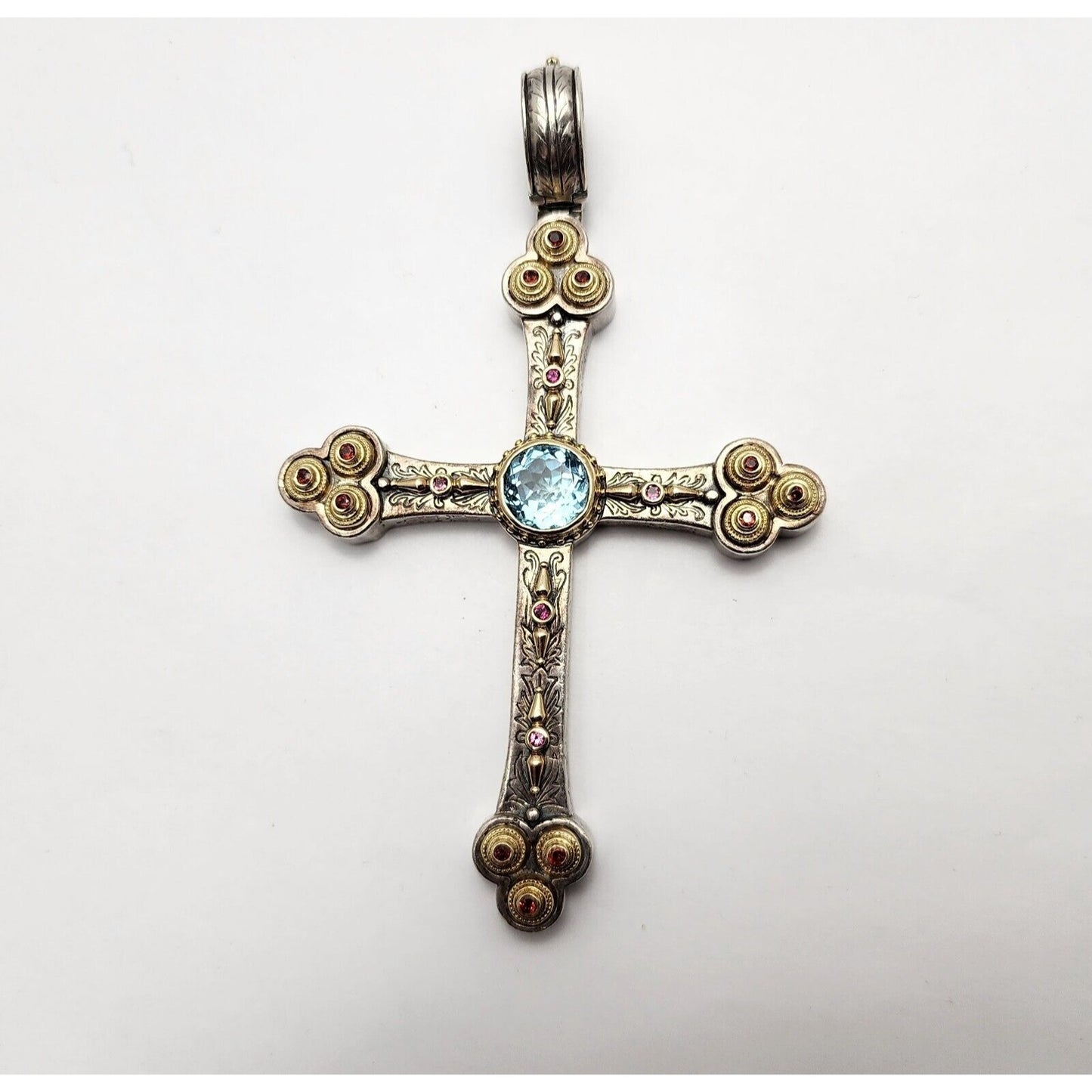 Konstantino 18K Gold Sterling Silver Garnet Tourmaline Topaz Cross Charm Pendant