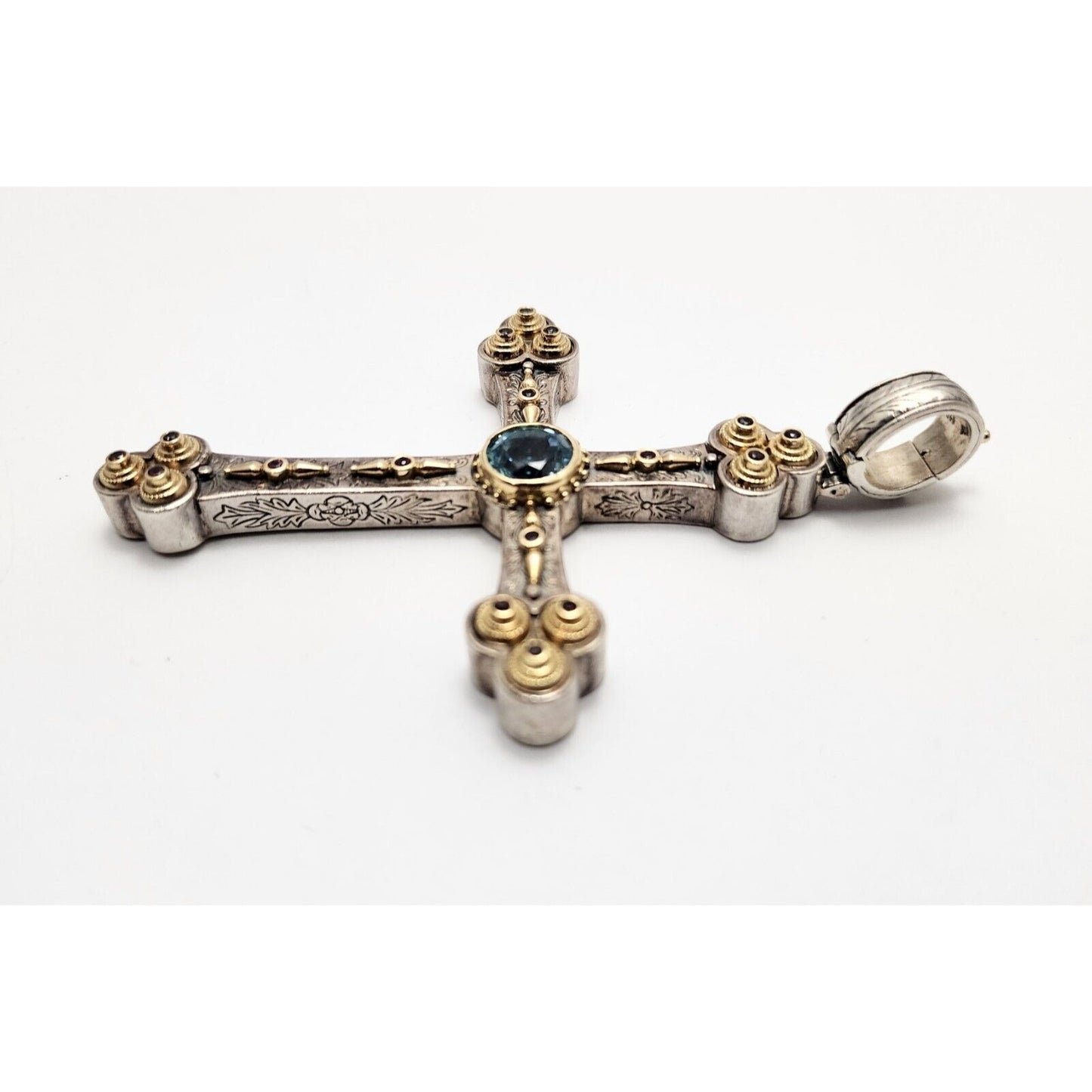 Konstantino 18K Gold Sterling Silver Garnet Tourmaline Topaz Cross Charm Pendant