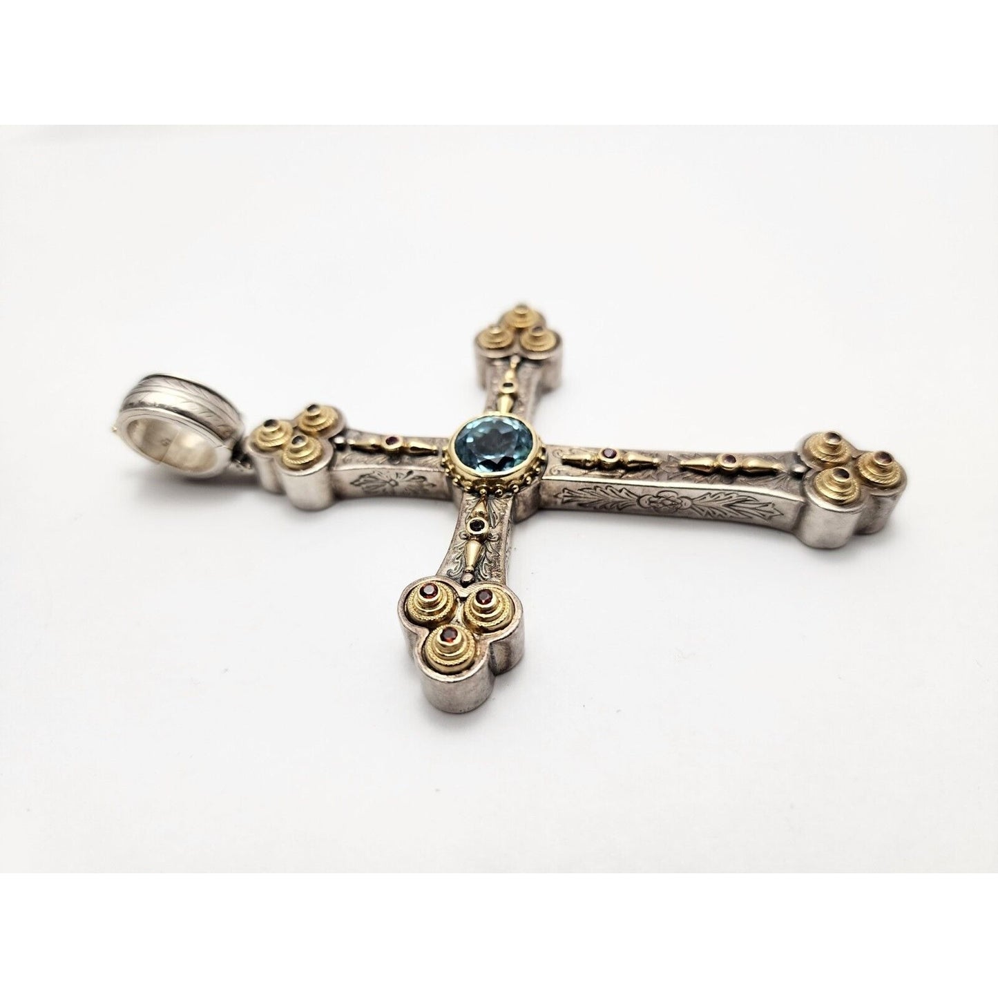 Konstantino 18K Gold Sterling Silver Garnet Tourmaline Topaz Cross Charm Pendant