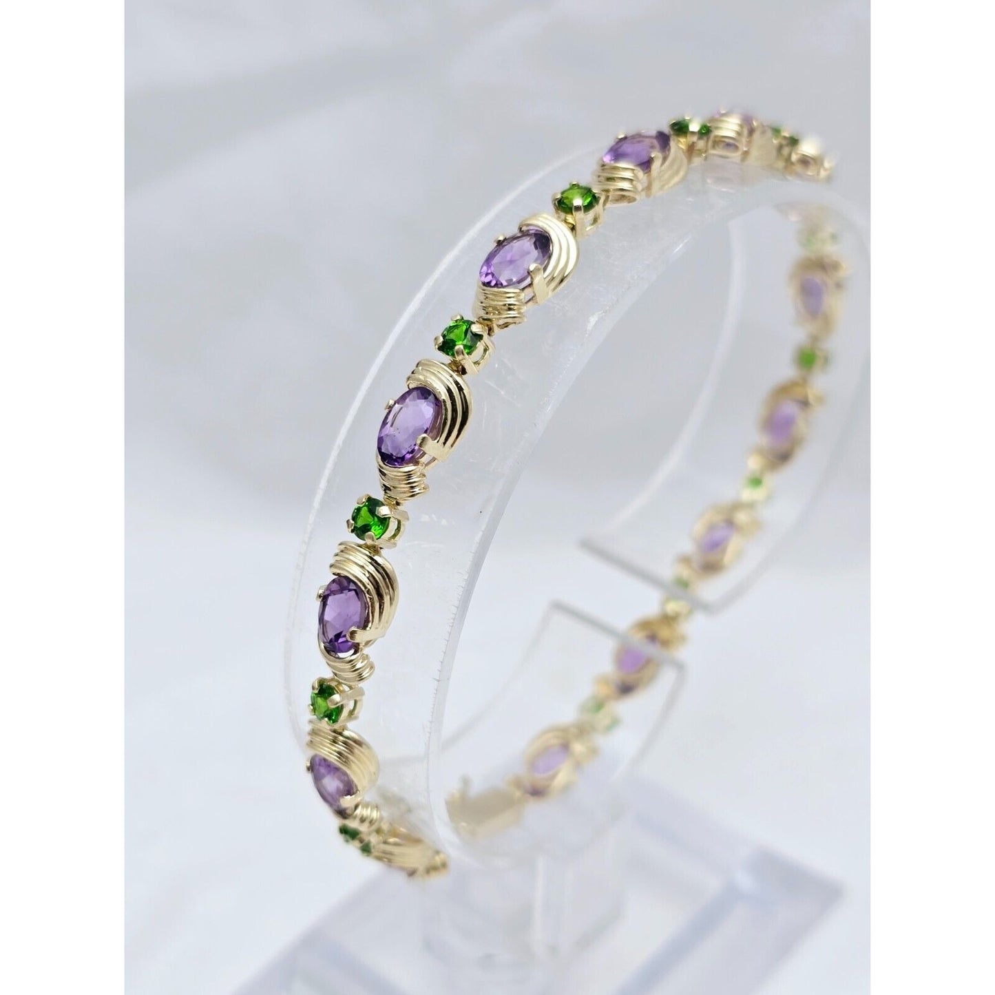 14K Yellow Gold Amethyst & Emerald Tennis Link Bracelet