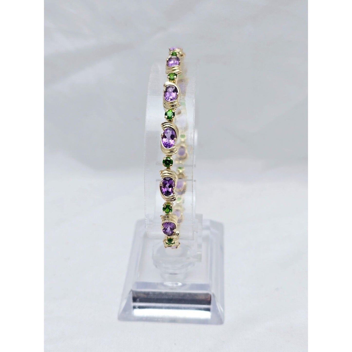 14K Yellow Gold Amethyst & Emerald Tennis Link Bracelet