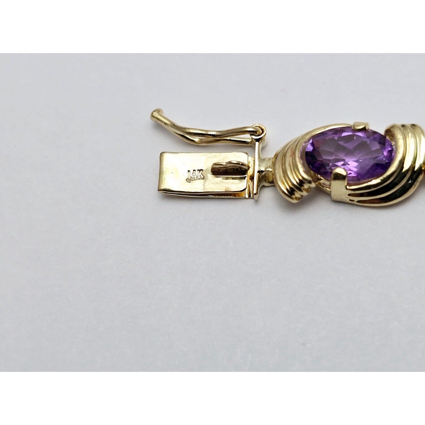 14K Yellow Gold Amethyst & Emerald Tennis Link Bracelet