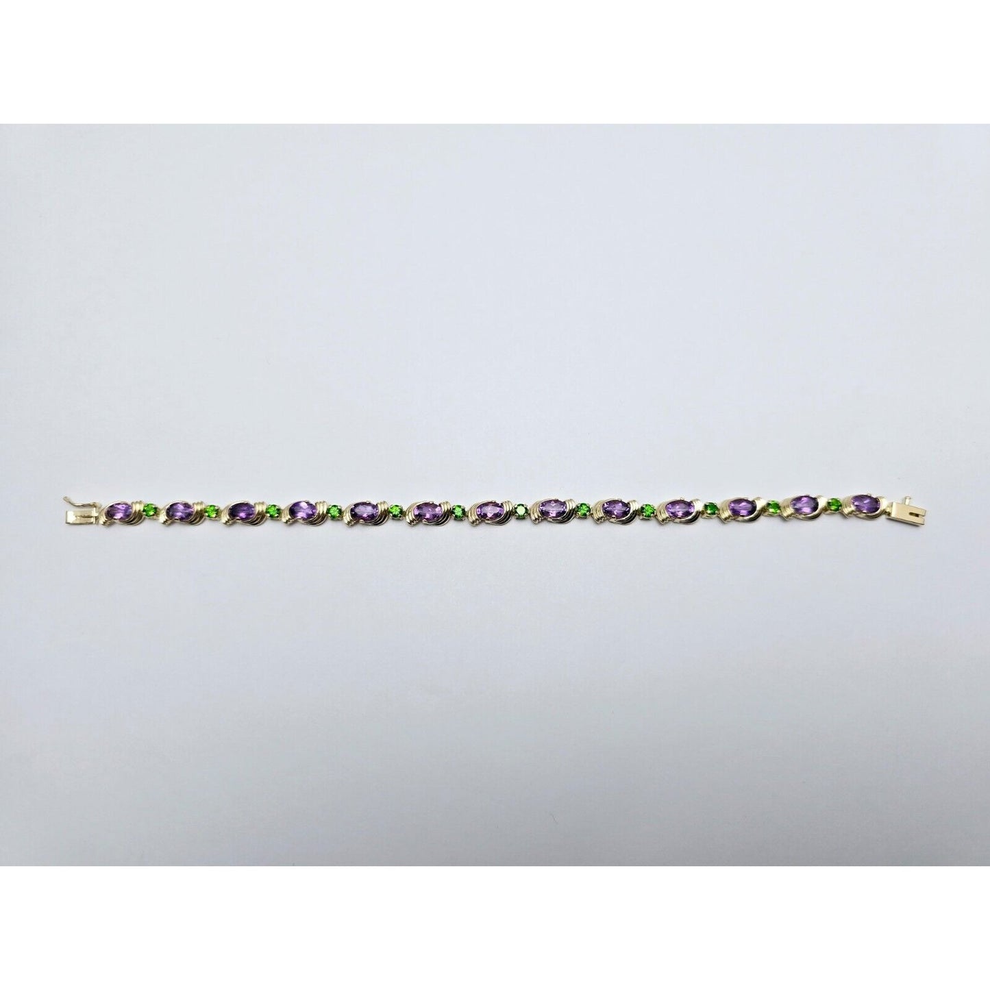 14K Yellow Gold Amethyst & Emerald Tennis Link Bracelet