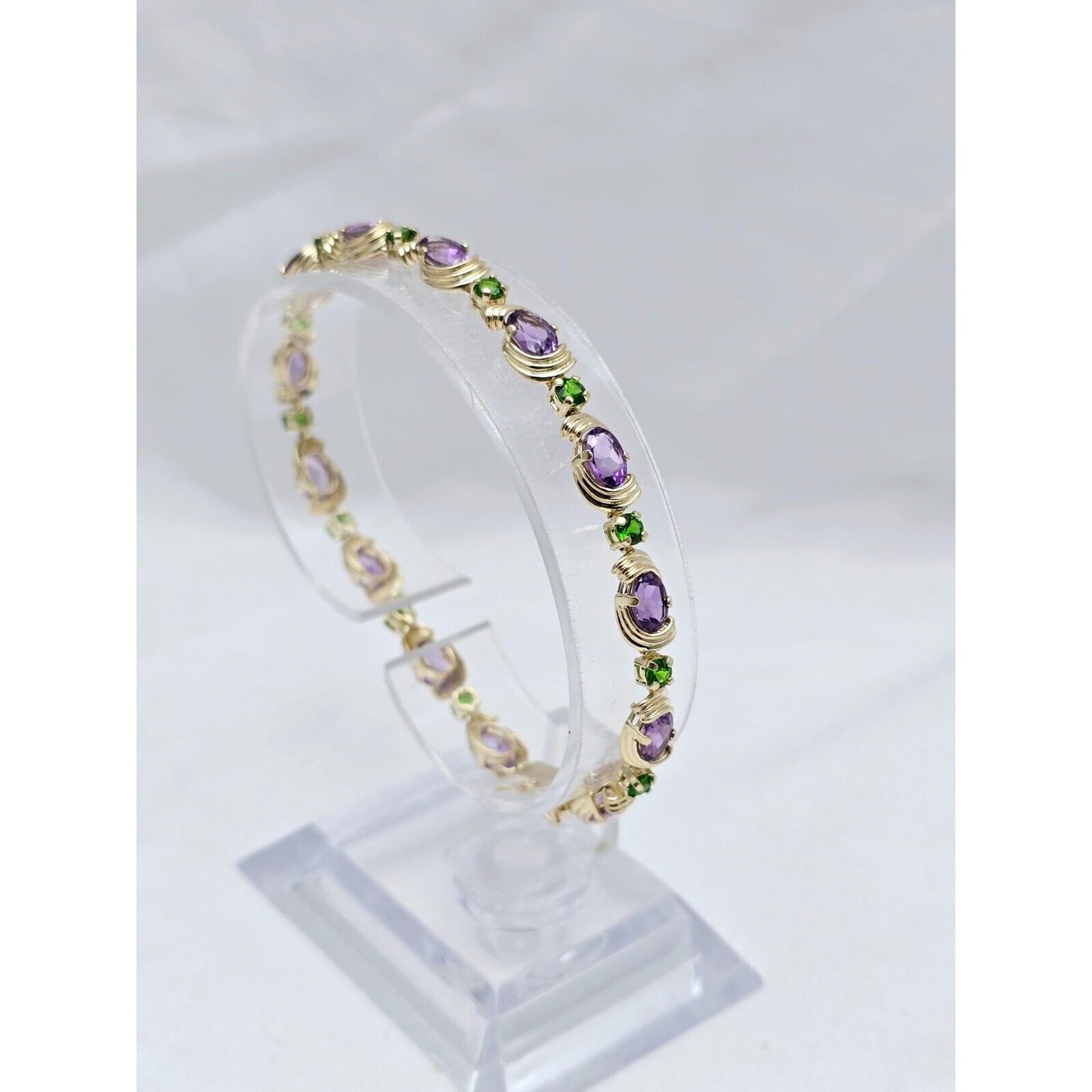 14K Yellow Gold Amethyst & Emerald Tennis Link Bracelet