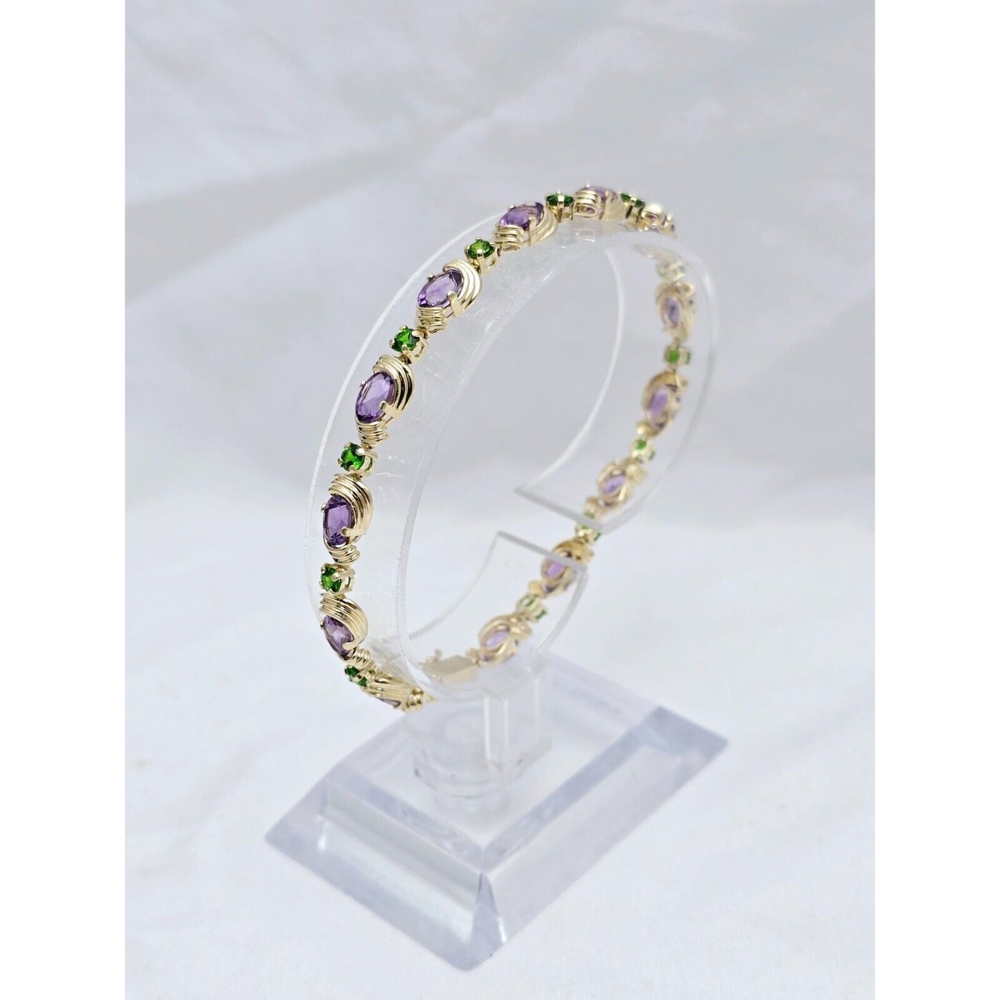 14K Yellow Gold Amethyst & Emerald Tennis Link Bracelet