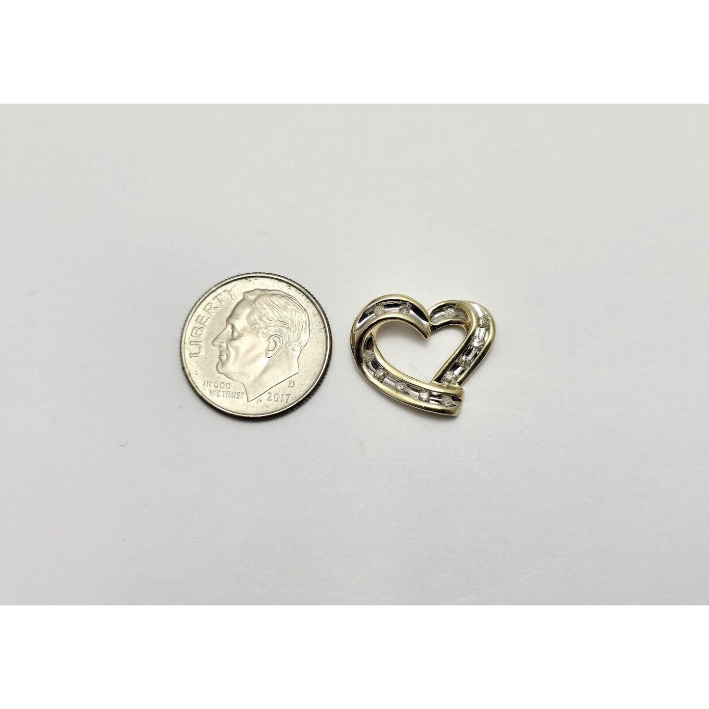 10K Two Tone Gold Diamond Open Heart Charm Pendant