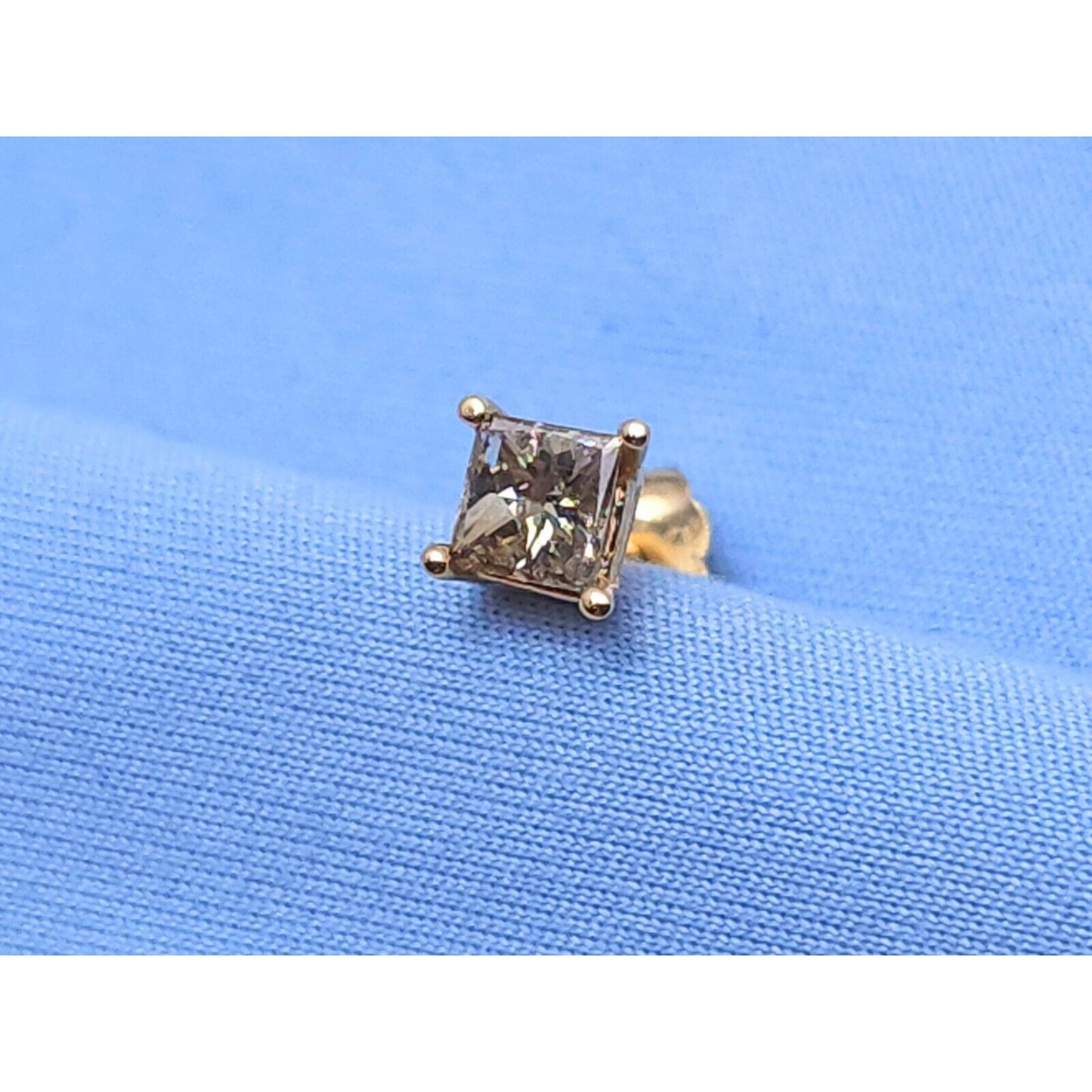 14K Yellow Gold Single Princess Cut Brown Diamond Stud Earring