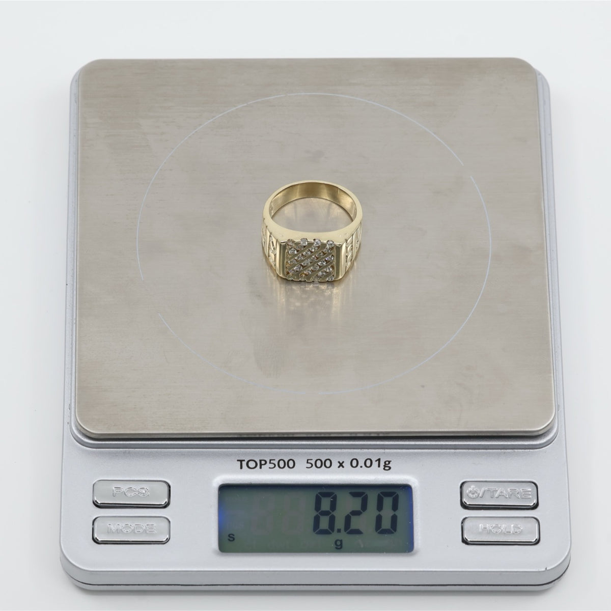 13K Yellow Gold Nugget Style Statement Signet Diamond Ring