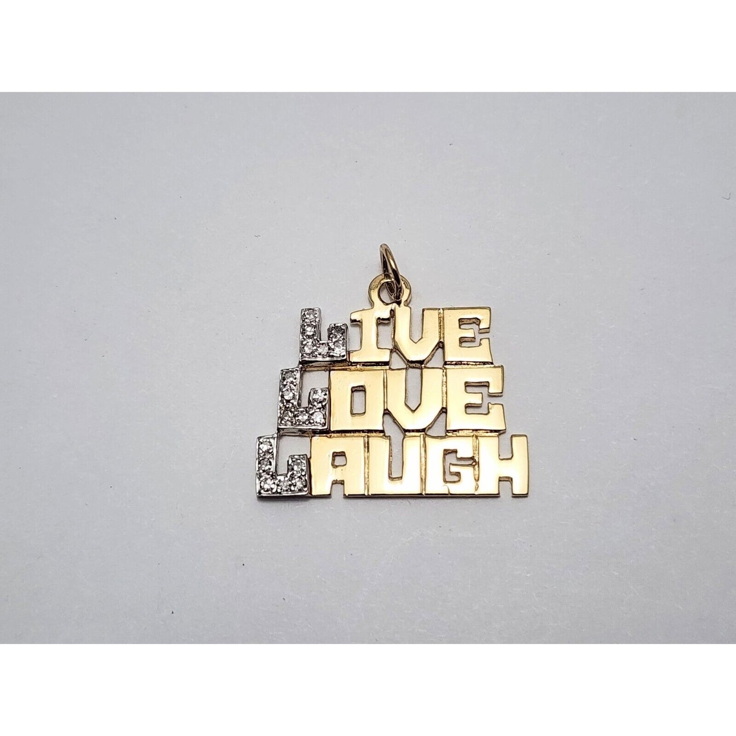 14K Two Tone Gold " LIVE LOVE LAUGH " Diamond Charm Pendant