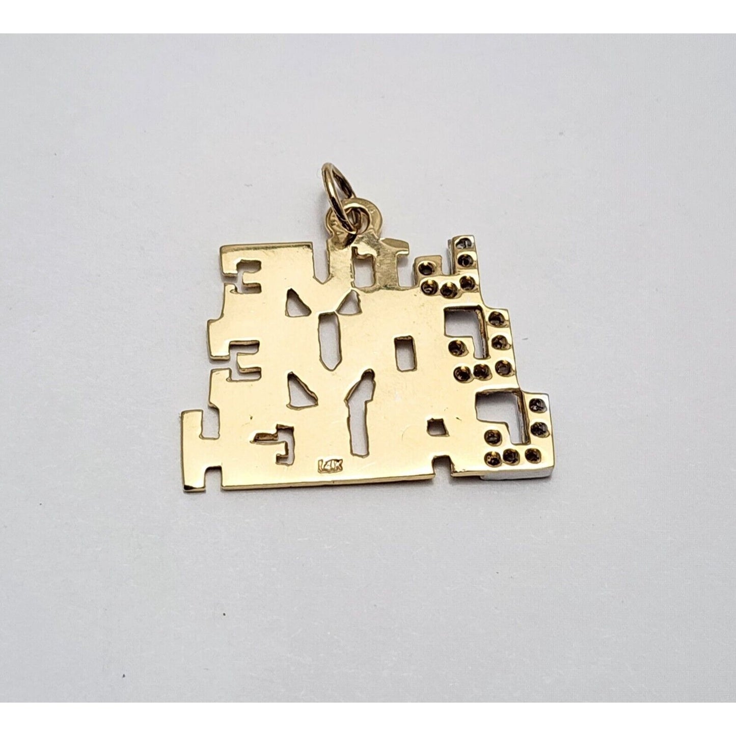 14K Two Tone Gold " LIVE LOVE LAUGH " Diamond Charm Pendant