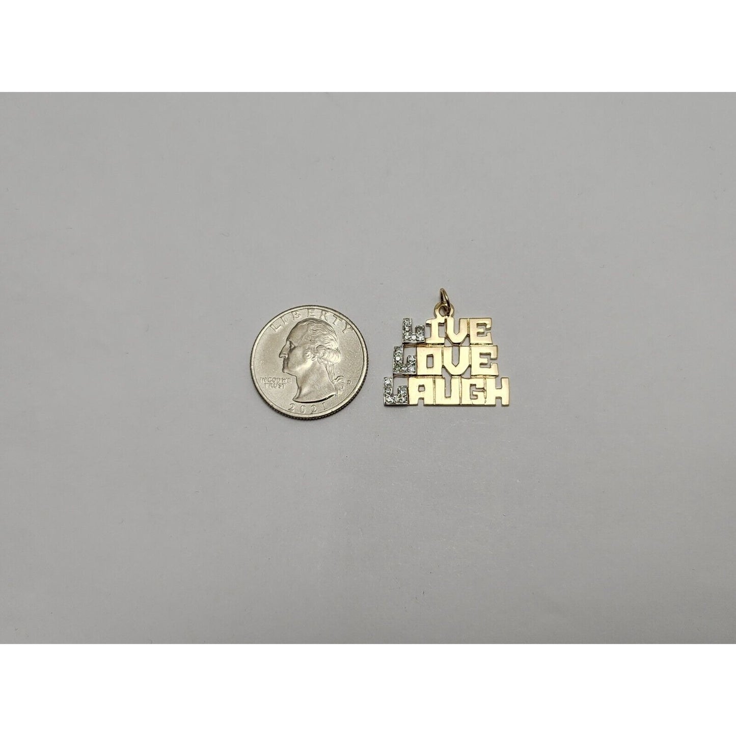 14K Two Tone Gold " LIVE LOVE LAUGH " Diamond Charm Pendant