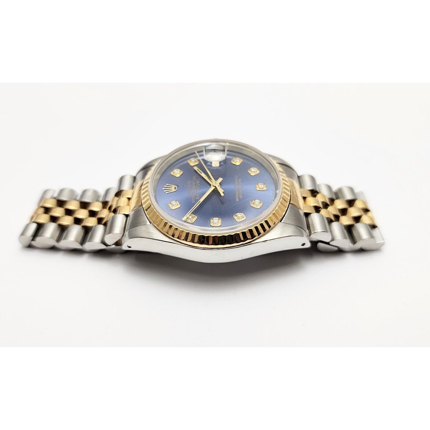 1990 Rolex Datejust 36mm 16233 Navy Blue Diamond Dial Two Tone Jubilee Watch