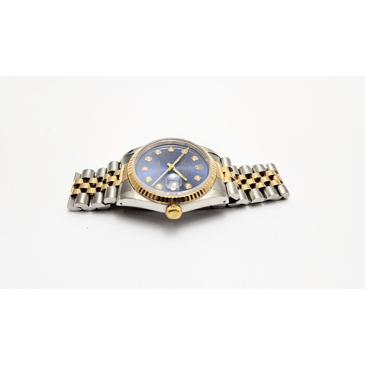 1990 Rolex Datejust 36mm 16233 Navy Blue Diamond Dial Two Tone Jubilee Watch