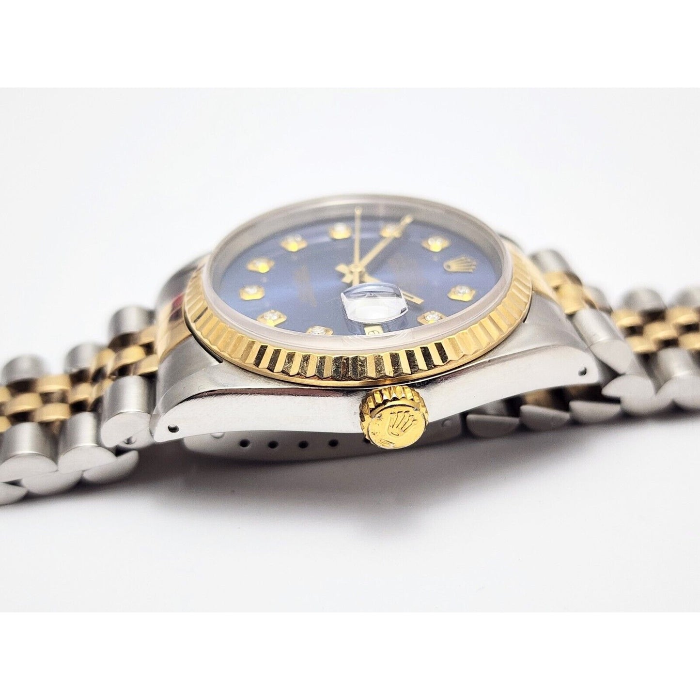 1990 Rolex Datejust 36mm 16233 Navy Blue Diamond Dial Two Tone Jubilee Watch