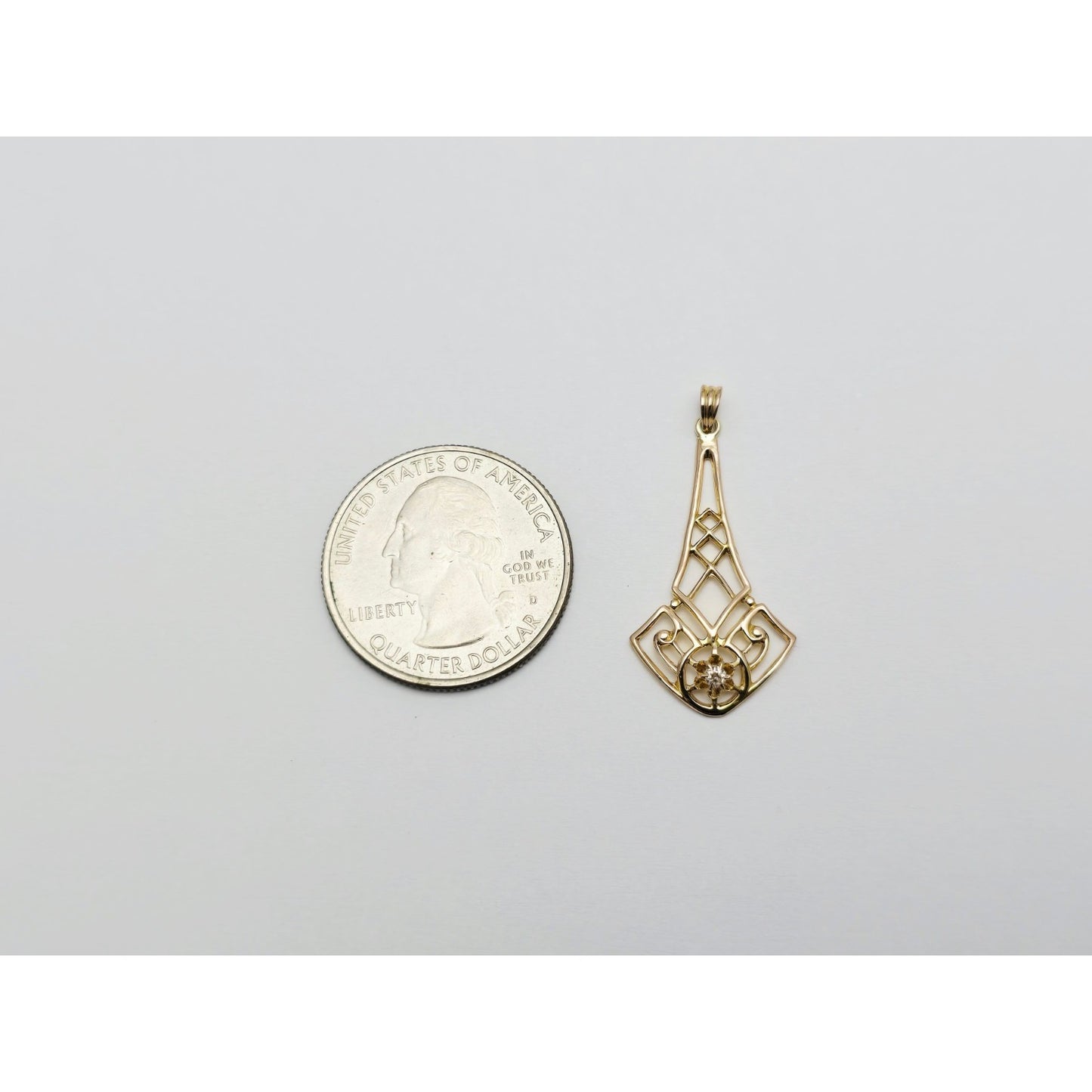 10K Yellow Gold Art Deco Diamond Pendant Charm