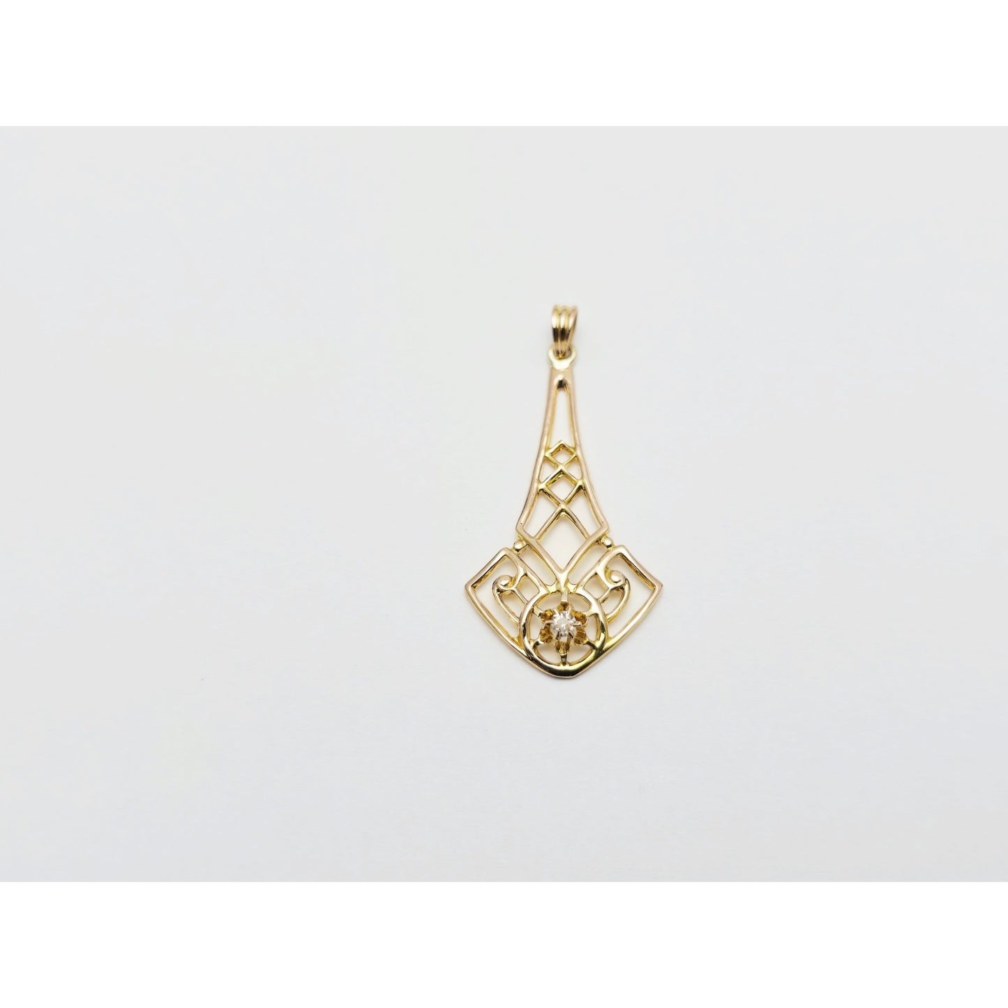 10K Yellow Gold Art Deco Diamond Pendant Charm