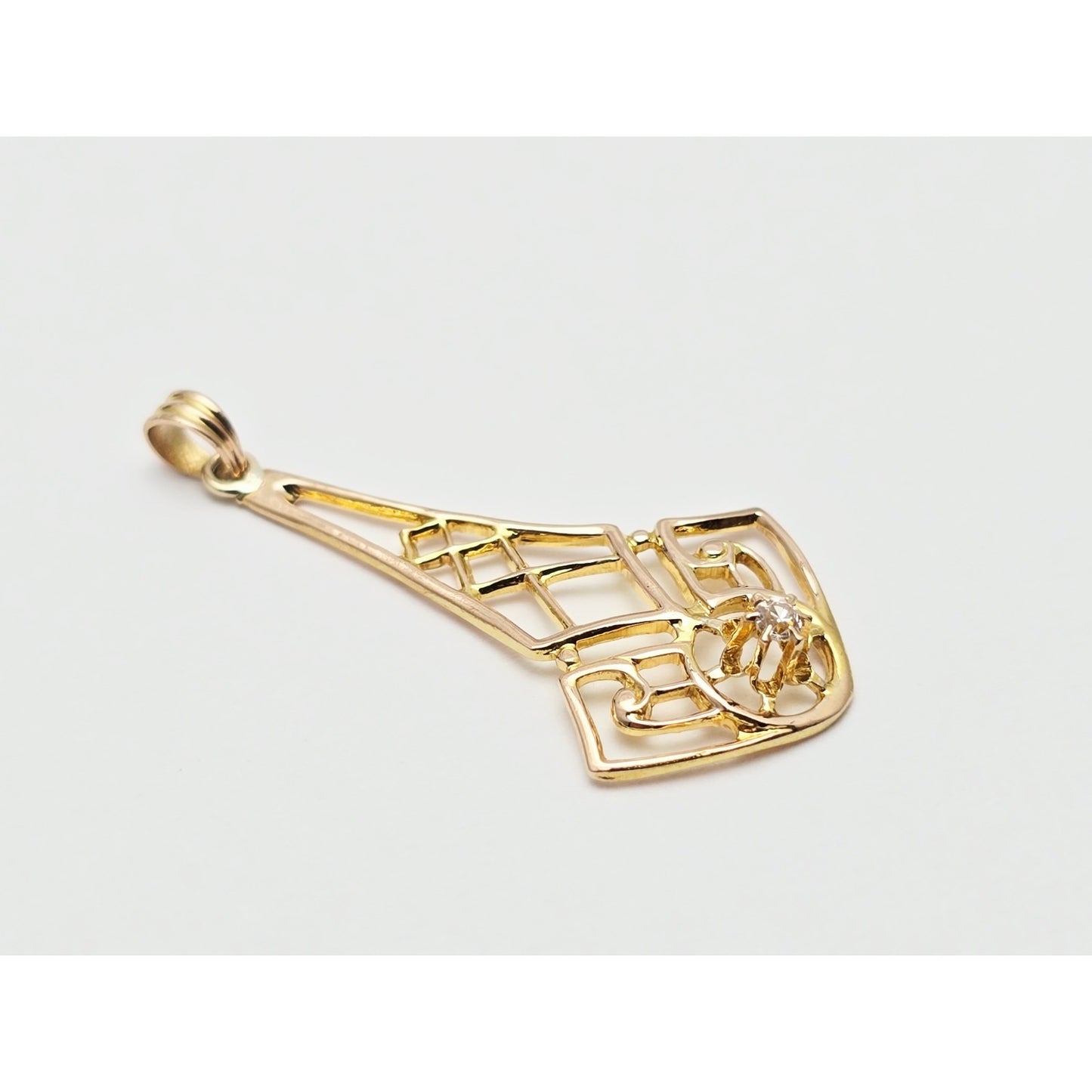 10K Yellow Gold Art Deco Diamond Pendant Charm