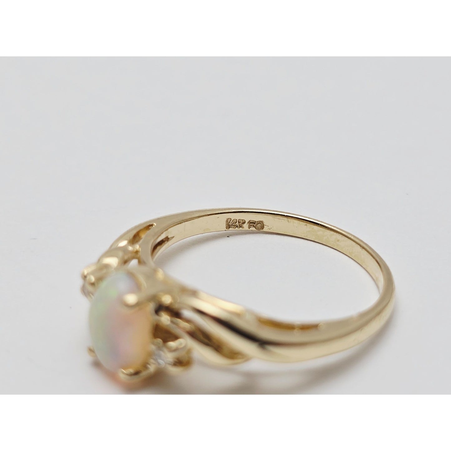 14K Yellow Gold Fire Opal & Diamond Ring
