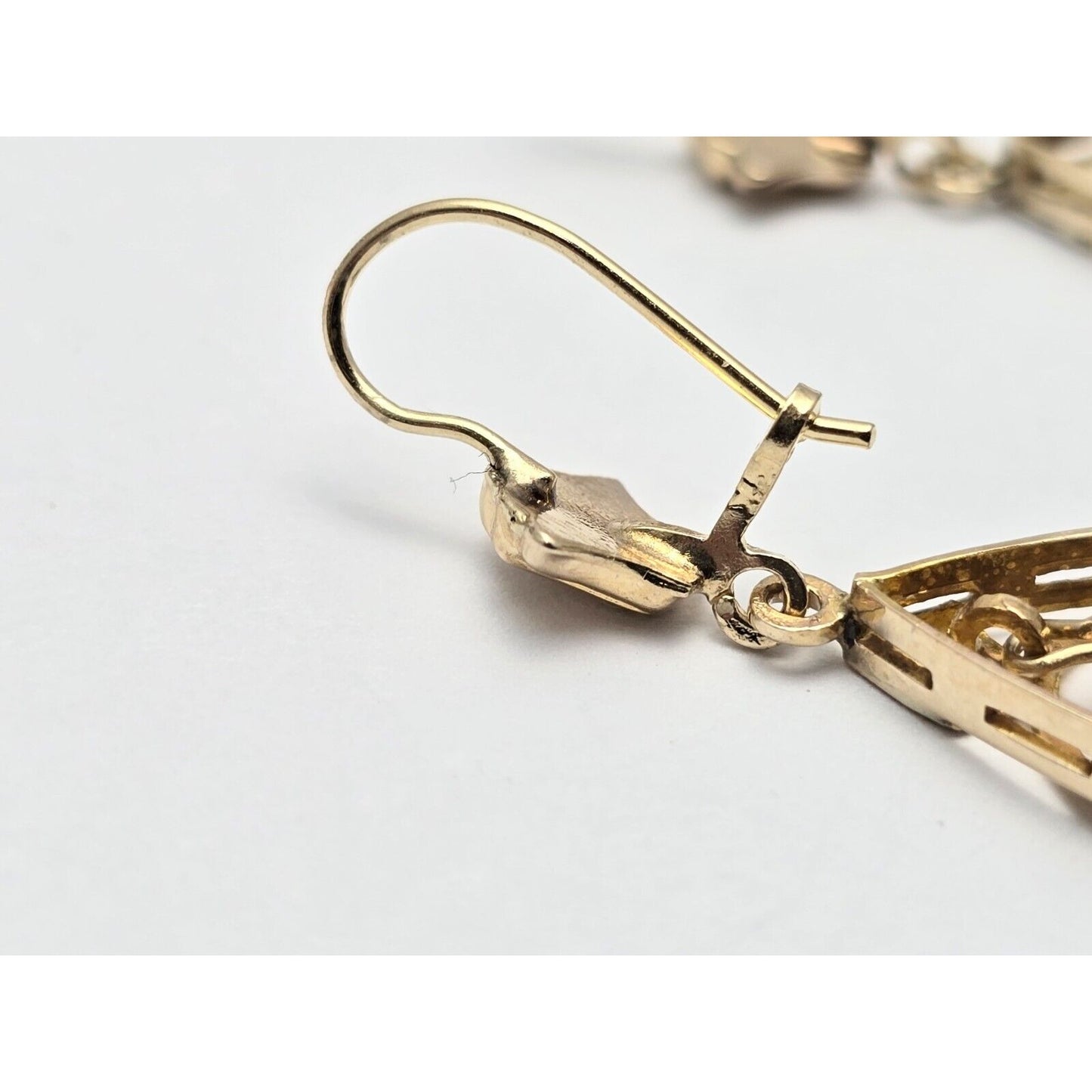 14K Yellow Gold Pearl Drop Dangle French Clip Earrings