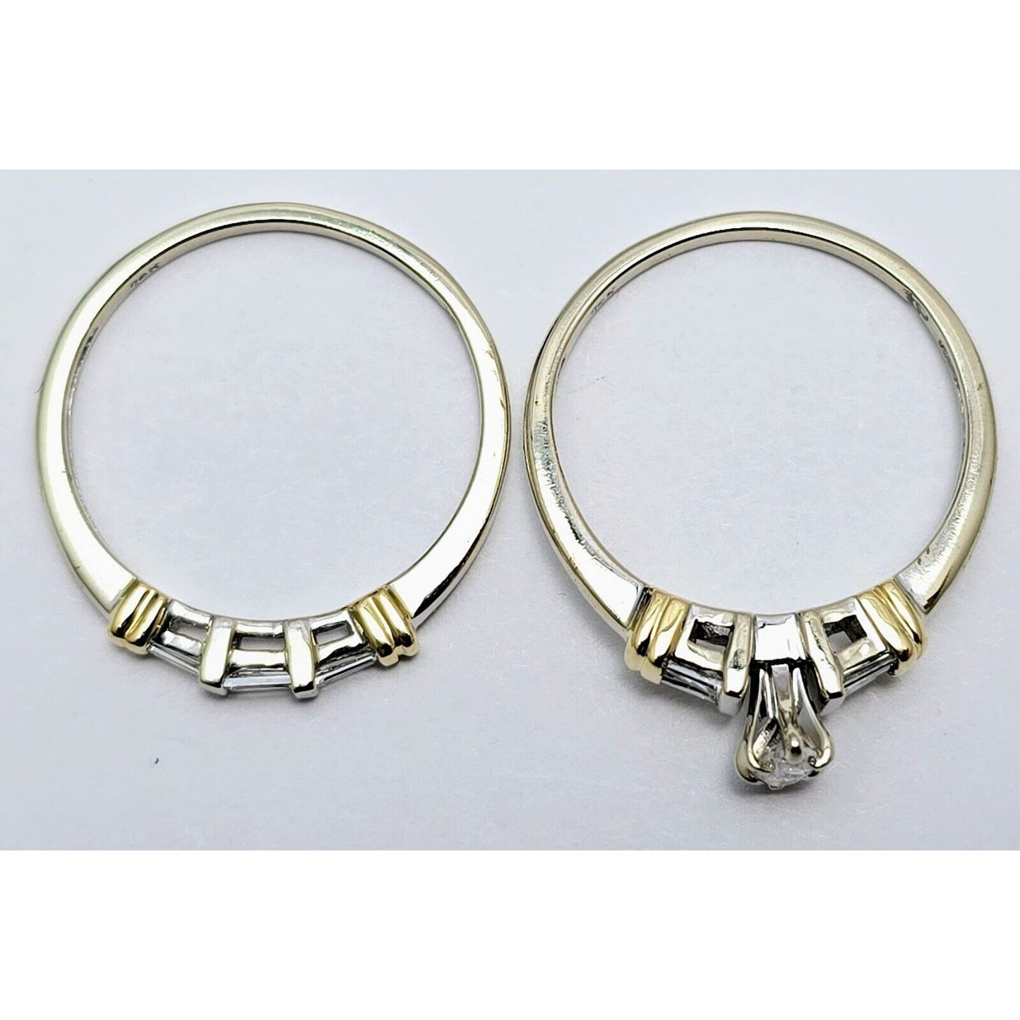 14K Two Tone Gold Ladies Wedding Solitaire Marquise Diamond Ring Set