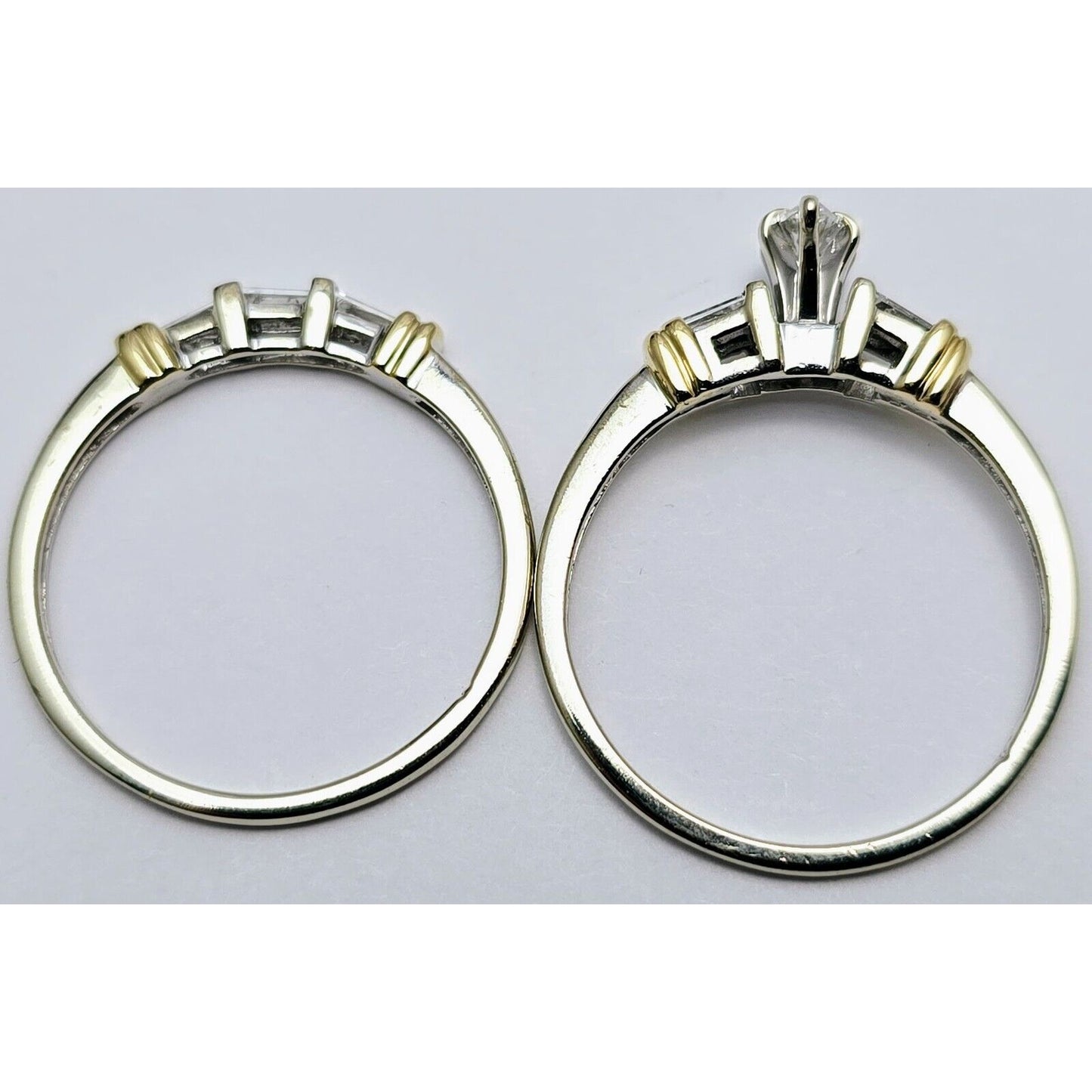 14K Two Tone Gold Ladies Wedding Solitaire Marquise Diamond Ring Set