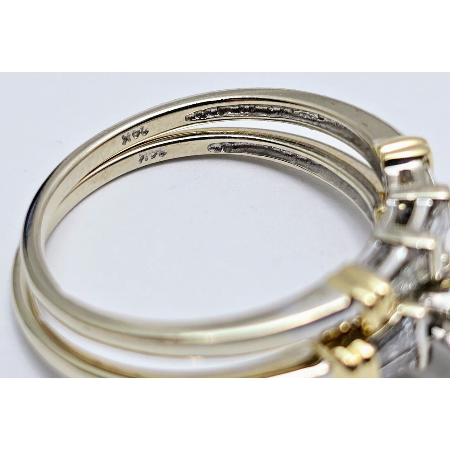 14K Two Tone Gold Ladies Wedding Solitaire Marquise Diamond Ring Set