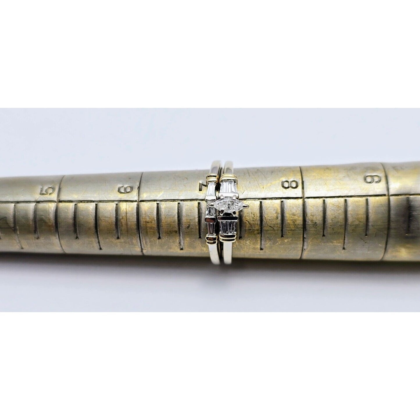 14K Two Tone Gold Ladies Wedding Solitaire Marquise Diamond Ring Set