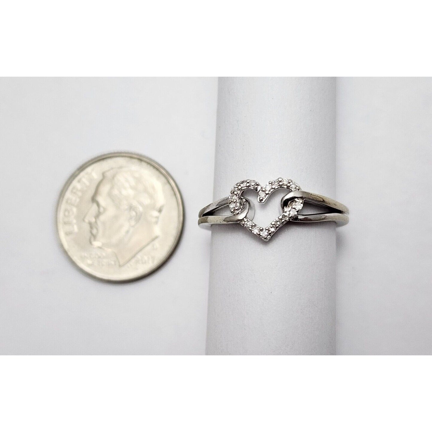 10K White Gold Diamond Open Heart Ring