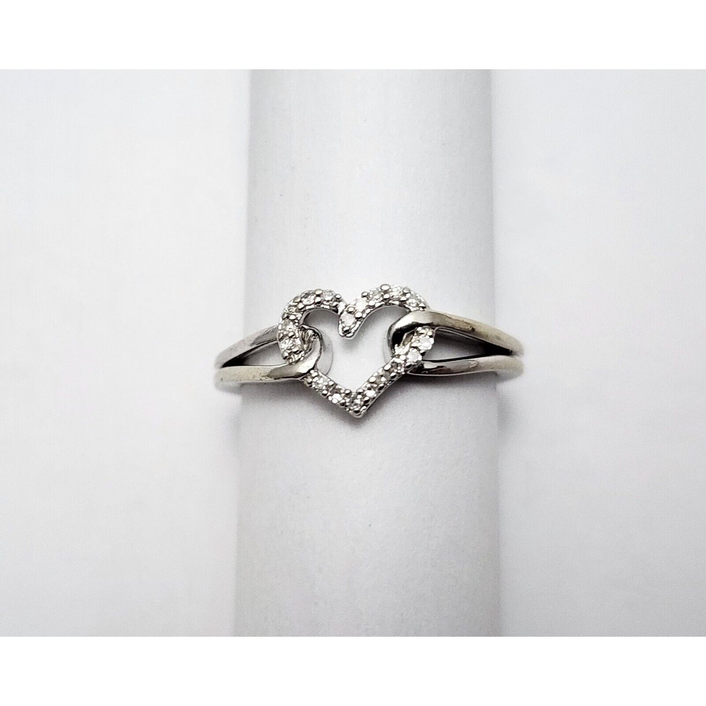 10K White Gold Diamond Open Heart Ring