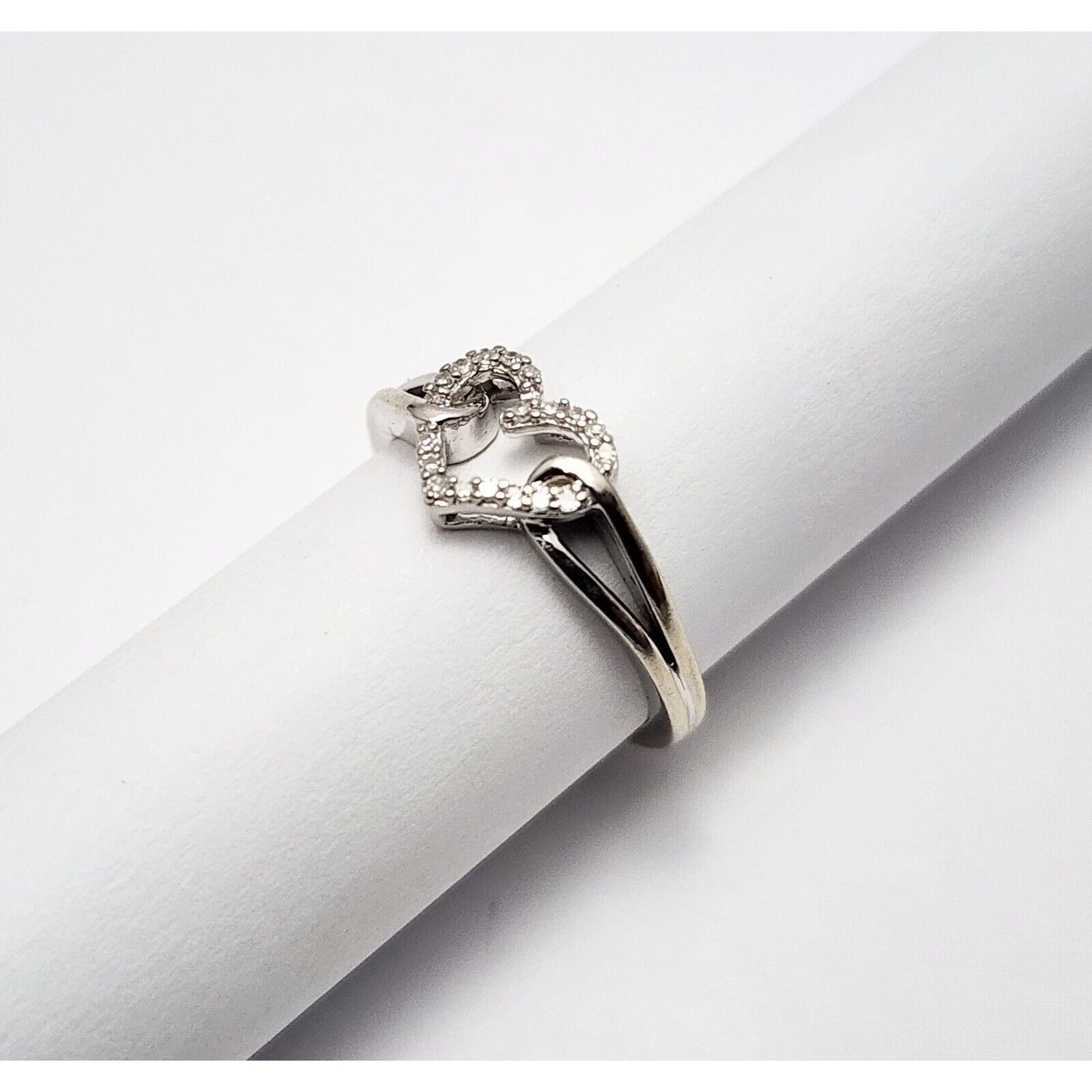10K White Gold Diamond Open Heart Ring