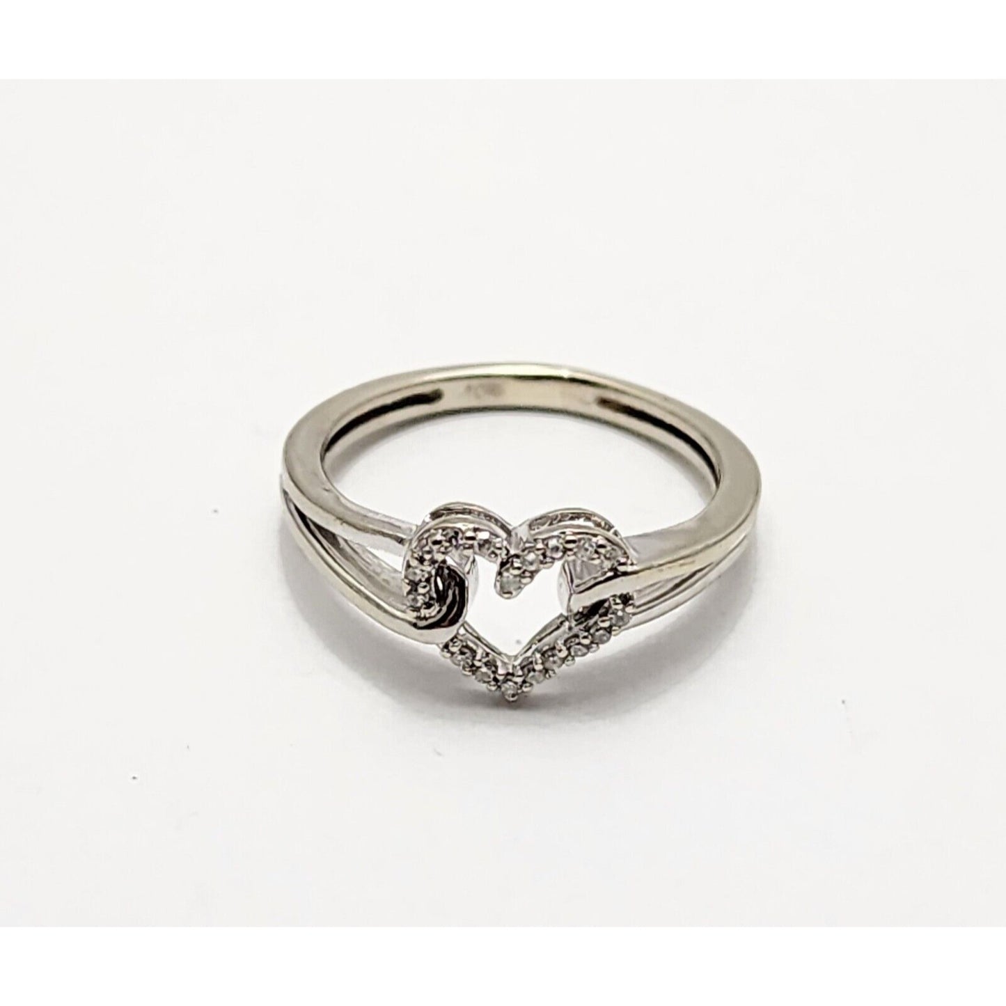 10K White Gold Diamond Open Heart Ring