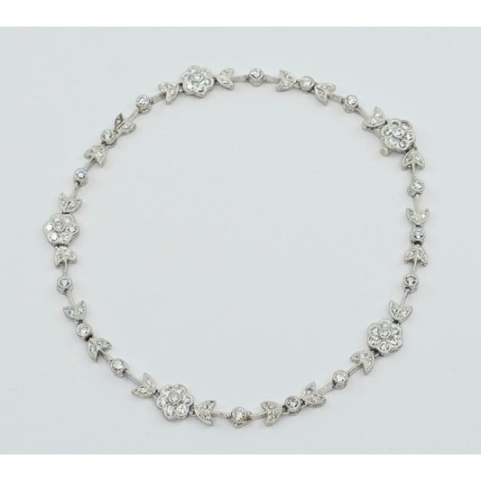 Solid 950 Platinum & 18K White Gold Diamond Floral Tennis Link Bracelet