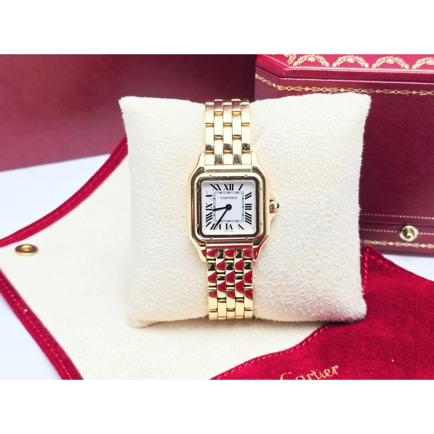 Cartier Panthere 18k Yellow Gold 27mm Silver Roman Dial WGPN0009 4014 Watch