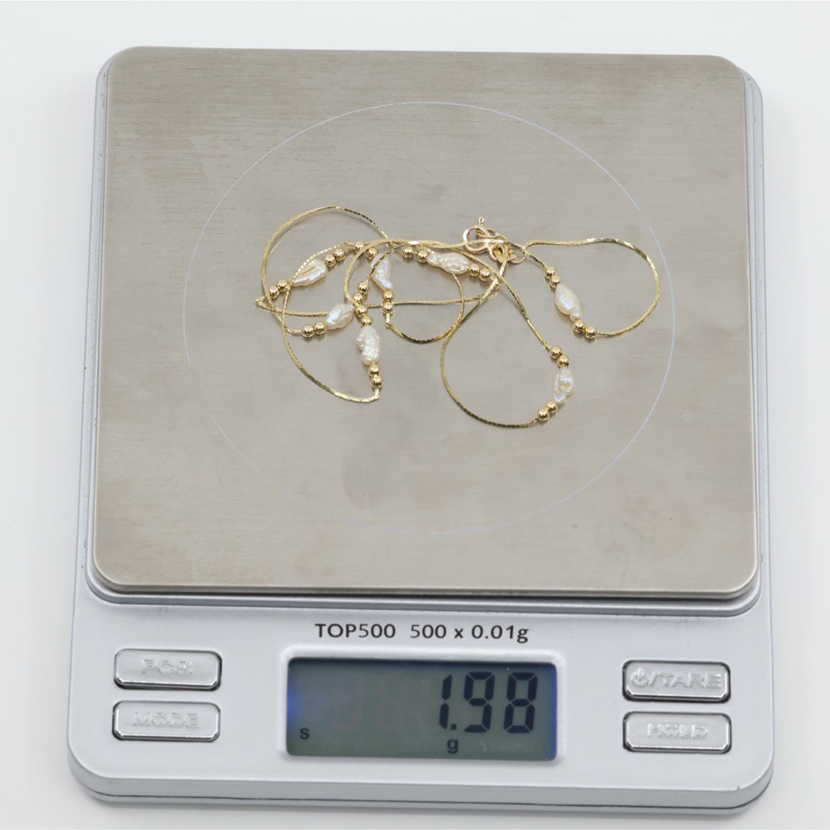 14K Yellow Gold Pearl Cobra Bead/Ball Link Chain Necklace