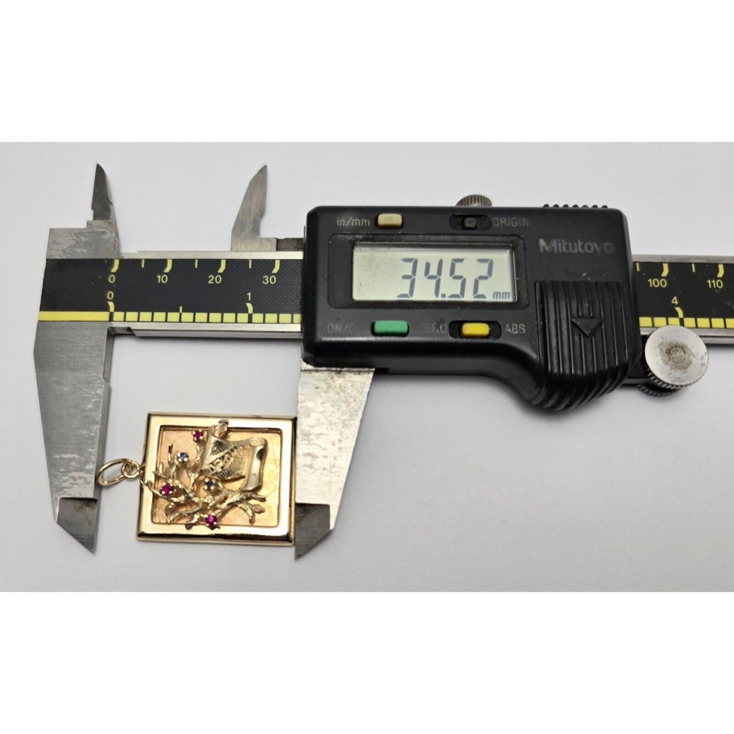 14K Yellow Gold Ruby & Sapphire Diploma Graduate Square Charm Pendant